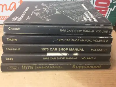 1975 Factory Ford car shop manuals. 5 Volumes plus supplement for a total of 6 books. Books are in e...