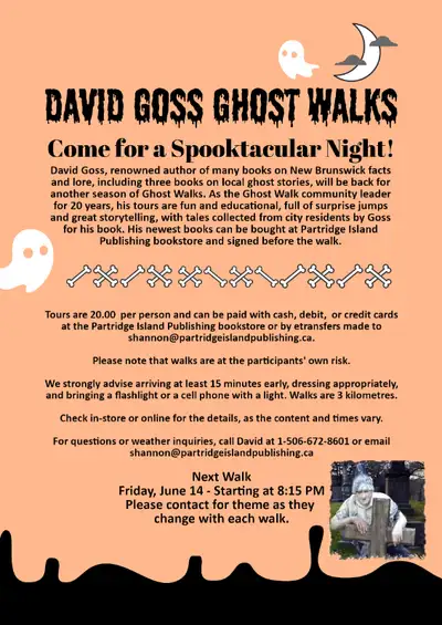 This is the first Ghost Walk of the Season with David Goss! Tours are 20.00 per person and can be pa...