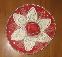 Vintage Authentic Mexican Sombrero Mariachi Hat 21" Red and Tan