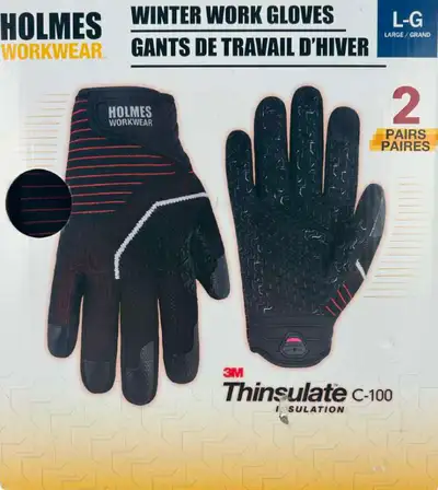 Brand New Holmes Workwear Black Red Winter Work Gloves: 2 Pairs, View more