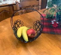 Wrought Iron Fruit Bowl, Scroll Metal Basket, Vintage