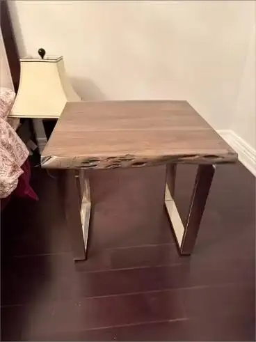 PAIR Live Edge Solid Wood End Tables — Polished Chrome U Base, 2, View more