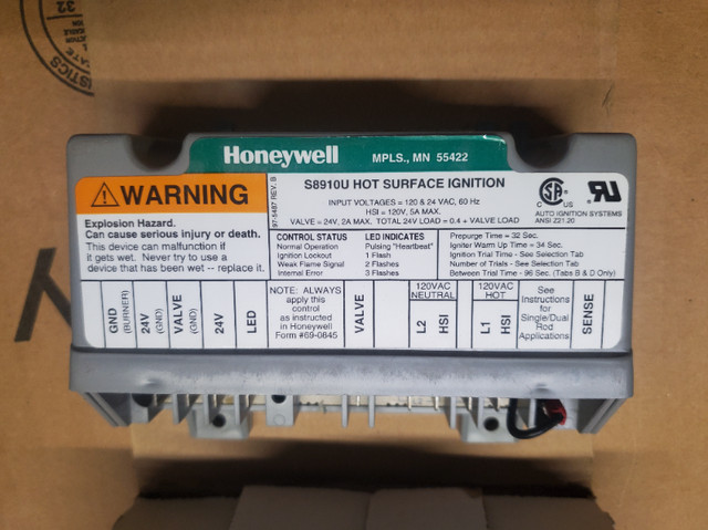Honeywell S8910U1000 Universal Direct Spark Hot Surface Ignition in Heating, Cooling & Air in Calgary - Image 2