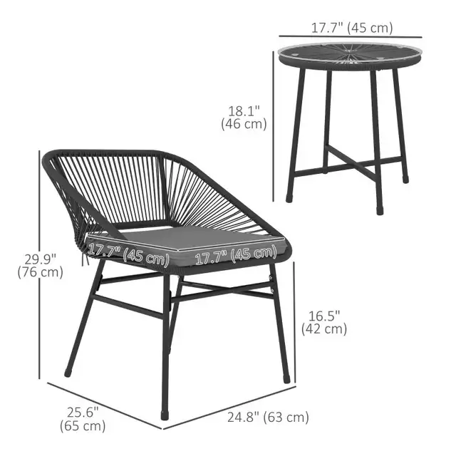  3 Piece Bistro Set, Wicker Outdoor Patio Furniture Set with Gla in Patio & Garden Furniture in Markham / York Region - Image 4