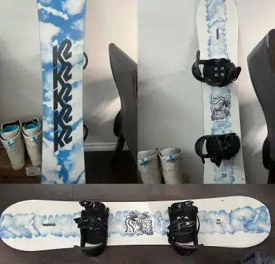 Selling snowboard gear (snowboard + bindings, boots, helmet), View more