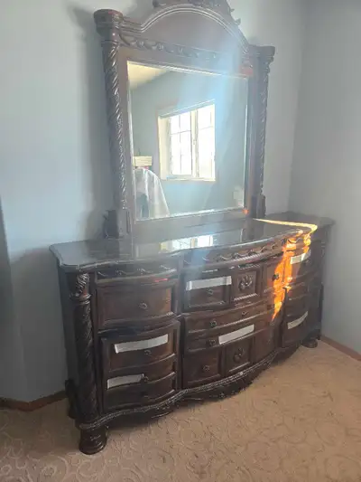 Marble Top Dresser with Large Mirror – Solid Wood, View more