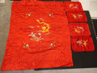 Twin Duvet Pillow Cover Sheet Set Dragon Phoenix Chinese Bedding, View more