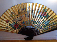 Chinese GOLD WALL FAN-CRANES and FLOWERS