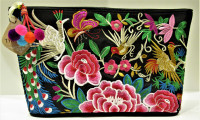 NEW MULTI COLOR EMBROIDERED FABRIC ZIPPERED CLUTCH/COSMETICS BAG