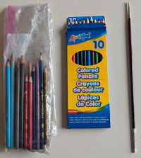 Pencil Crayons, Fine Tip Paint Brush, Coloured Chalk!