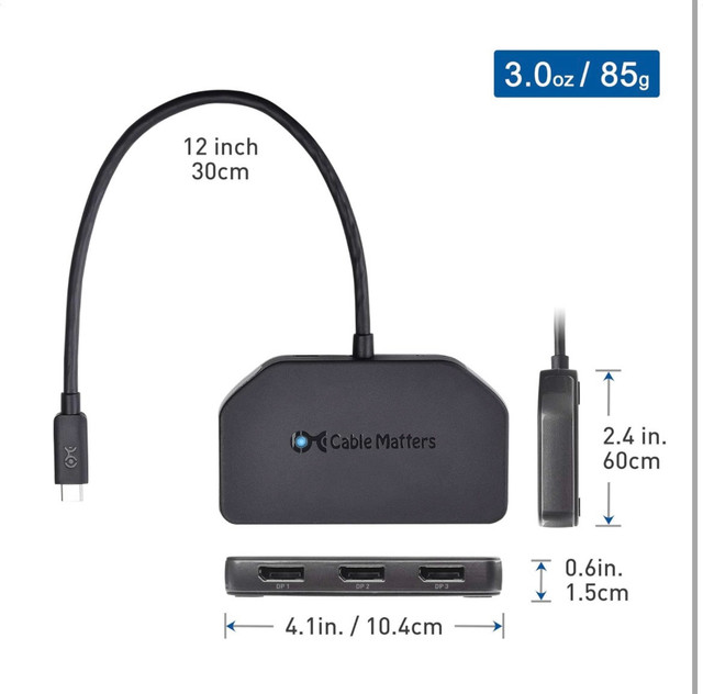 Cable Matters Triple Monitor USB C Hub with 3X DisplayPort  in Cables & Connectors in Victoria
