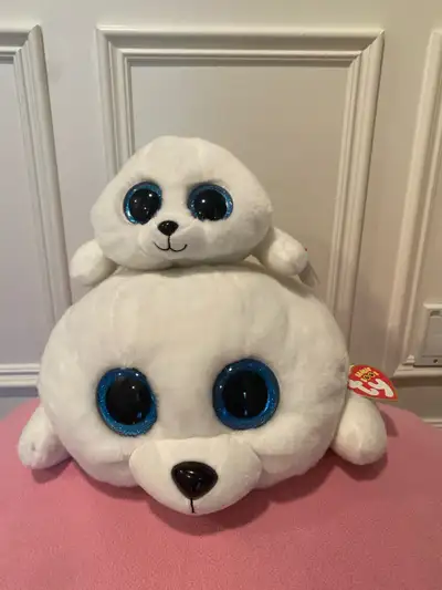 Like new white seal Ty Beanie Boos - 1 large, 1 medium. From smoke free home.