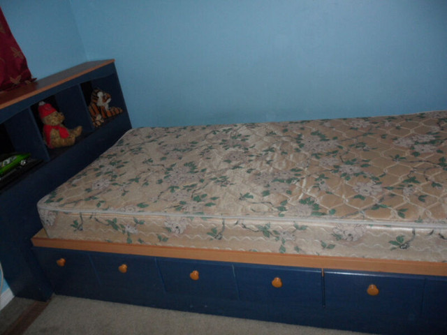 single size storage bed with night table in Beds & Mattresses in City of Toronto