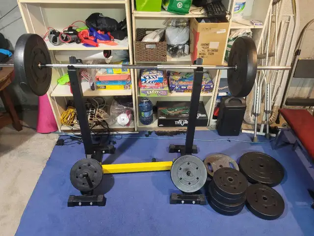 weights with bar bell and squat rack/bench in Exercise Equipment in Ottawa - Image 2