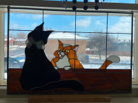 Large Vintage Stain Glass Cats in a Window Suncatcher Window