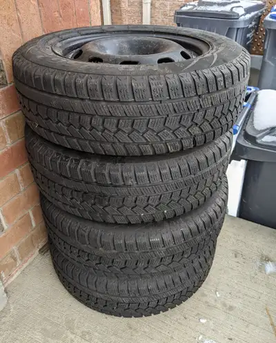 Four Mirage MR-W562 195/65R15 91T tires on rims All Season Mud and Snow Studless Steel Belted, Radia...