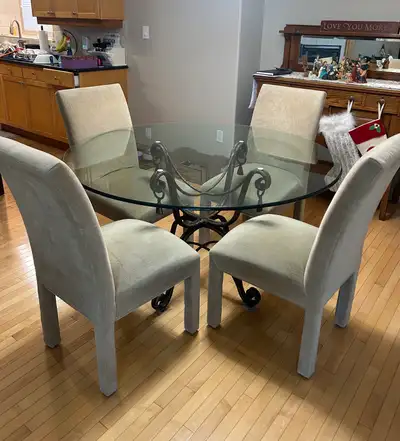 70” Round dining room table and chairs, View more