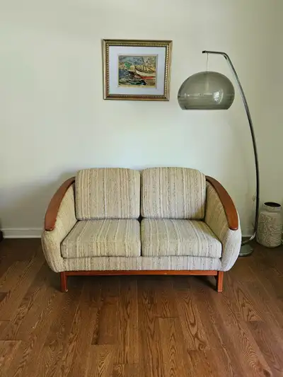 R Huber Teak Barrel Loveseat Sofa - Mid Century Modern, View more