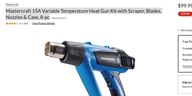 Mastercraft 15A Variable Temperature Heat Gun Kit with Scraper, in Power Tools in Mississauga / Peel Region - Image 2