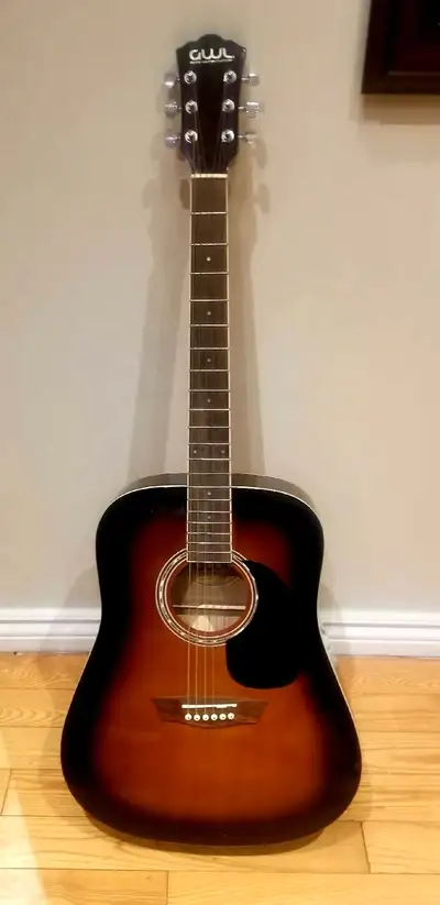 This is a used GWL George Washburn Limited acoustic guitar with a sunburst finish, perfect for begin...