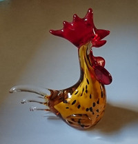 Vintage Speckled Amber Blown Glass Rooster by Fifth Avenue