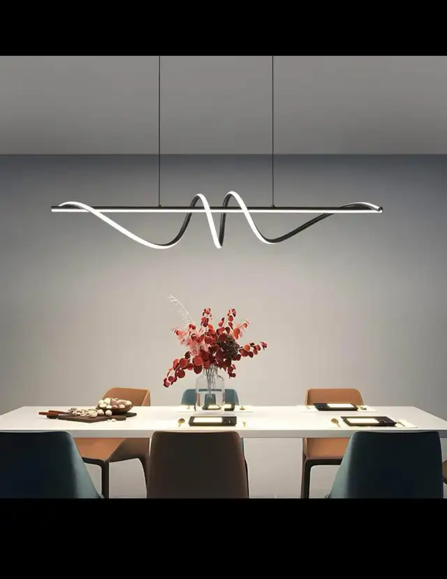 Black Modern Chandelier, Anti-Glare LED Chandelier L47.2” Pendan in Indoor Lighting & Fans in Hamilton - Image 3