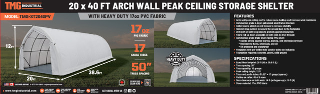 New 20ft x 40ft x 12ft Peak Shelter, Heavy Duty 17oz PVC Cover in Other in Peterborough - Image 2