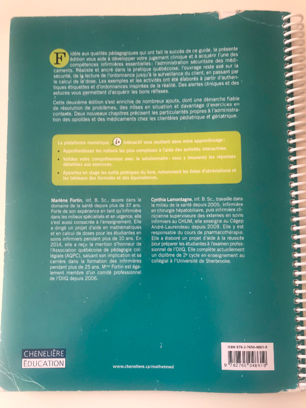 Math et Méd, 2e édition de M. Fortin et C. Lamontagne dans Manuels  à Laval/Rive Nord - Image 2