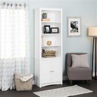 Prepac Tall Bookcase with 2 Shaker doors - white
