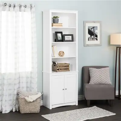 Prepac Tall Bookcase with 2 Shaker doors - white, View more