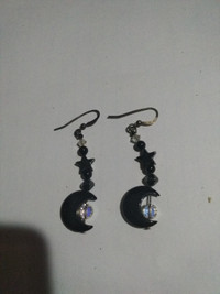 Jewelry: Black Moon and stars earrings 2" long