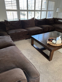Brown Sectional Extra Large Feather and Foam Stuffed