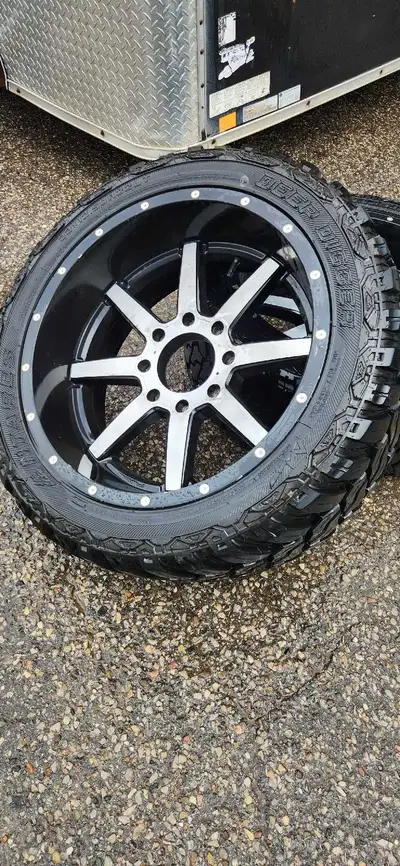 Tires are like new only run then a few months. Rims are in decent shape. Bolt pattern 8x180 came off...