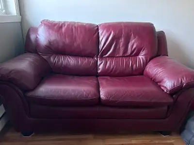Fauteuil 2 places et 1 place en cuir bourgogne, View more