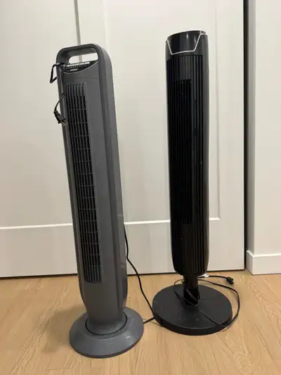 Pair of Oscillating Tower Fans (Grey & Black) , View more