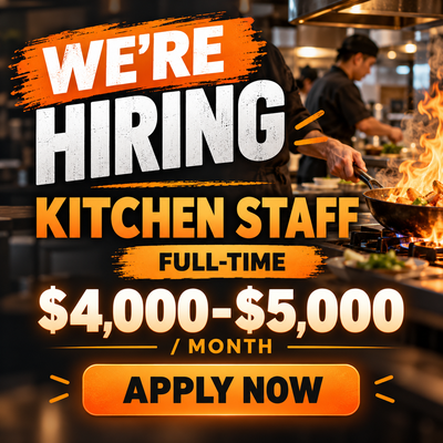Hiring full-time kitchen staff with QSR (quick-service restaurant) experience. Pay is $4,000–$5,000...