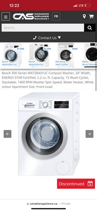 Bosch 500 series Wat28401uc apartment style washer 1 year old