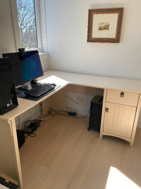 L- shaped desk with storage and chair