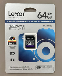 LEXAR PLATINUM II 64GB SDXC UHS-I MEMORY CARD - NEW, NEVER USED