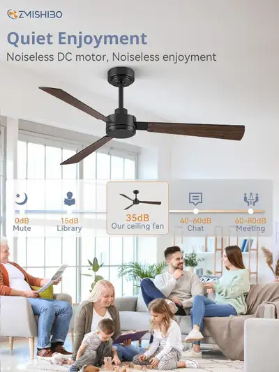 52 Inch Ceiling Fan with Remote No Light, Black Indoor/Outdoor, View more