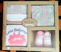 NEW - Newborn Little Ballerina Baby 4 Piece Layette Shower Set