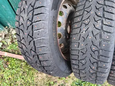 Tires are mounted on 4 bolt rims off a 2012 Hyundai accent, they were only ran for about 2 month's l...