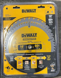 NEW DeWalt 10" 32 & 60 Tooth Circular Saw Blades Combo Pack