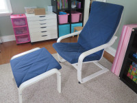 Ikea Poang Armchair and foot stool (white & blue)