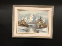 Vintage Picturesque Winter themed painting, two tone frame