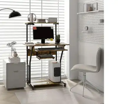 NEW brown / white 32" mobile computer desk home office wheels, View more