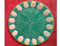 Vintage Albert Kessler & Co Green Plate Pink Tulip