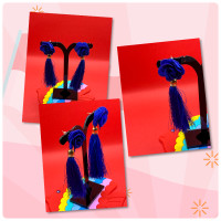 Blue Rose Tassel Dangling Earrings