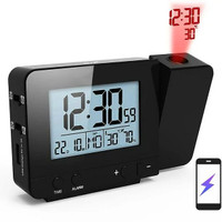 NEW Black Alarm Clock With Time Temperature Projection