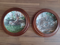 Set of 2 Kevin Daniel Painted plates with solid wood frames